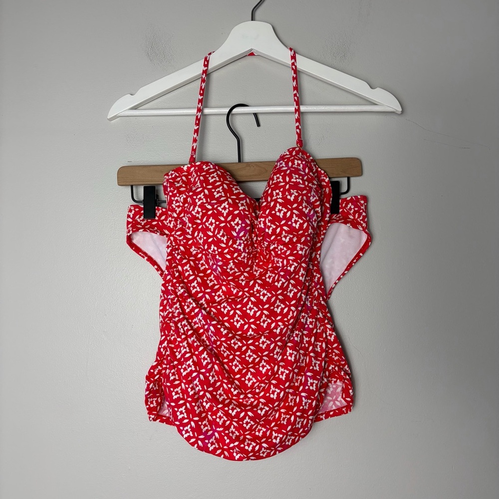 Lauren Ralph Lauren Two Piece Halter Tankini‎ Swimsuit Red and White 4/6